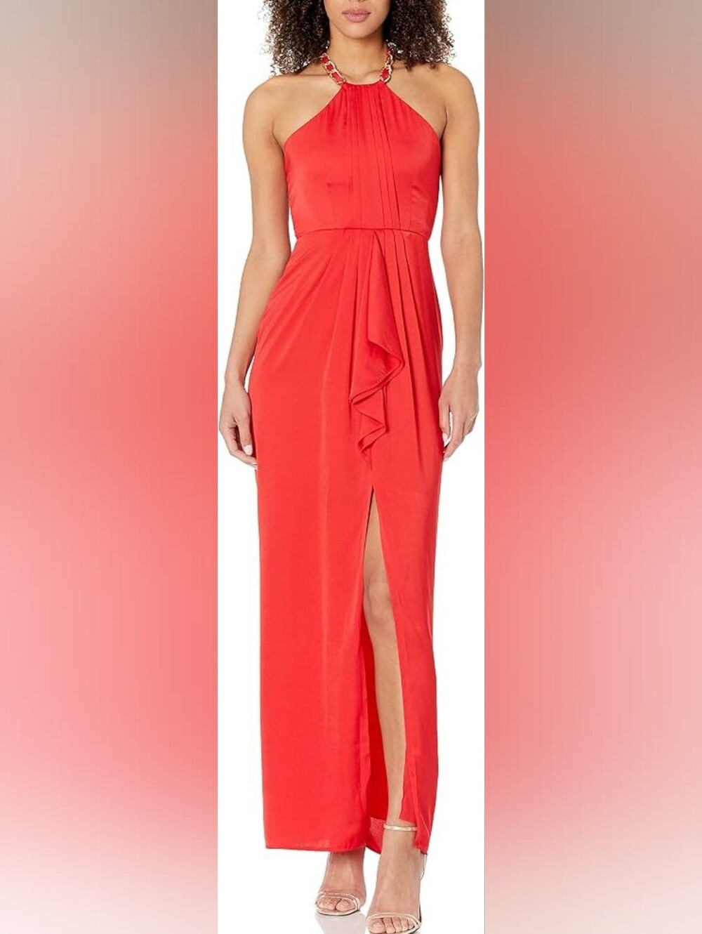 BCBGMax Azria Women's 'Milania' Halter Cascade Long Gown